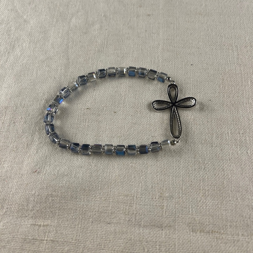 Silver Cross Bracelet with Blue Accents - Picture 4 of 7